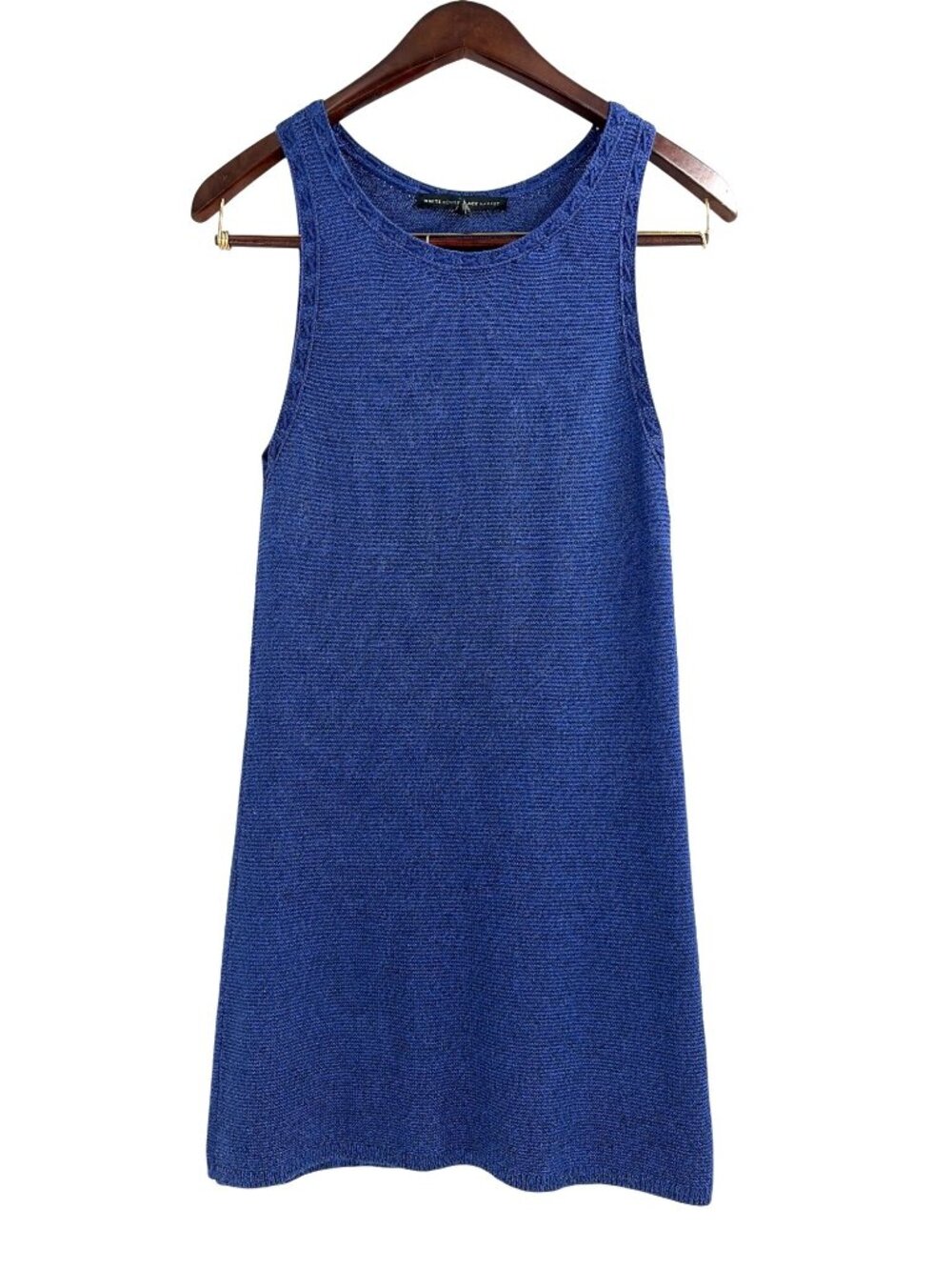 White House Black Market Sweater Tank Dress Blue Womens Medium Metallic Knit